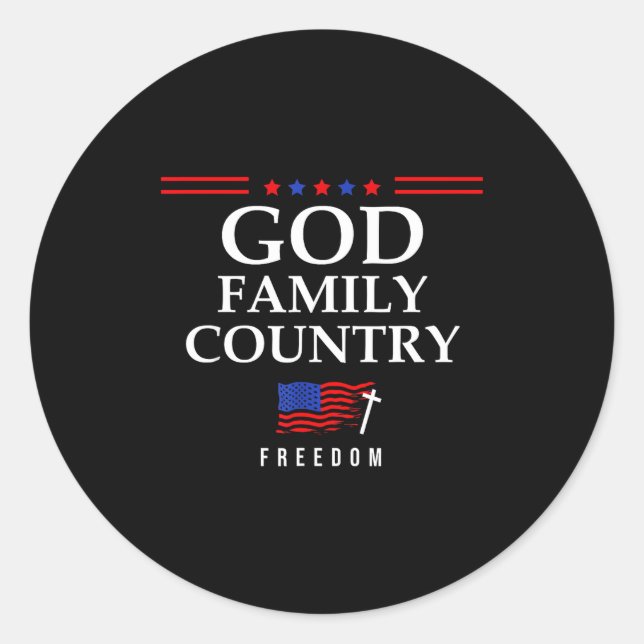 Pegatina Redonda God Family Country Us Flag Christian Saying Dom Je (Anverso)