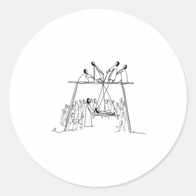 Pegatina Redonda God Heals Man Of Palsy Let Down Through The Roof R (Anverso)