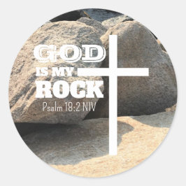 Pegatina Redonda God is My Rock Bible Verse White Cross Christian