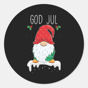 Pegatina Redonda God Jul Gnome Toma sueca Gnome Scandinavian