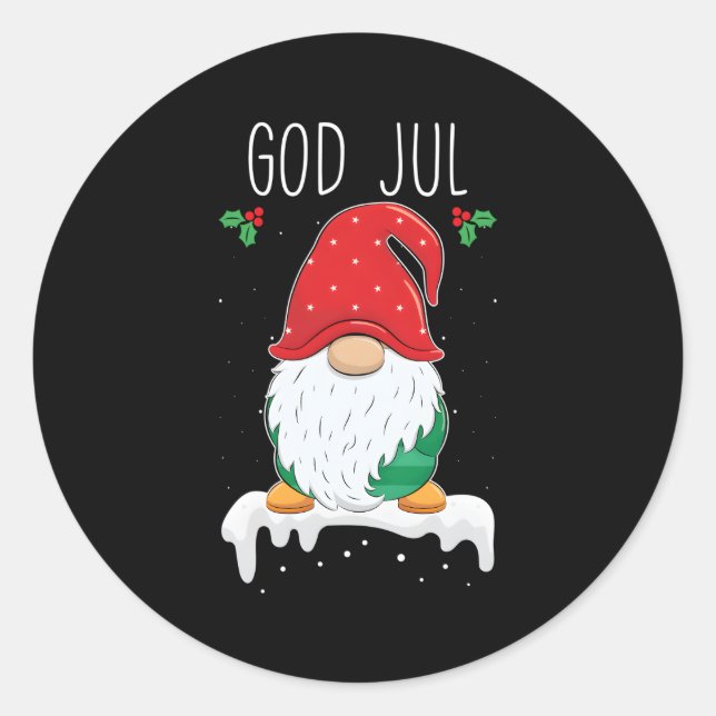 Pegatina Redonda God Jul Gnome Toma sueca Gnome Scandinavian (Anverso)
