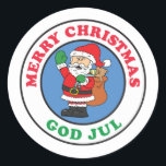 Pegatina Redonda God Jul Swedish Christmas Santa<br><div class="desc">God Jul Swedish Christmas Santa. Great for someone Swedish during Christmas. Say "Merry Christmas" in Swedish with this cute,  cartoon holiday Santa. Celebrate your Swedish heritage and Christmas with this cute design.</div>