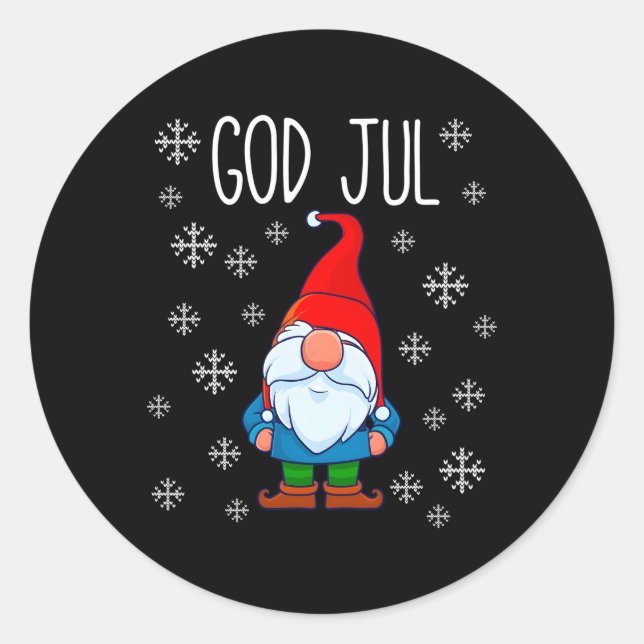 Pegatina Redonda God Jul Swedish Tomte Gnome Scandinavian Merry (Anverso)