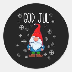 Pegatina Redonda God Jul Swedish Tomte Gnome Scandinavian Merry