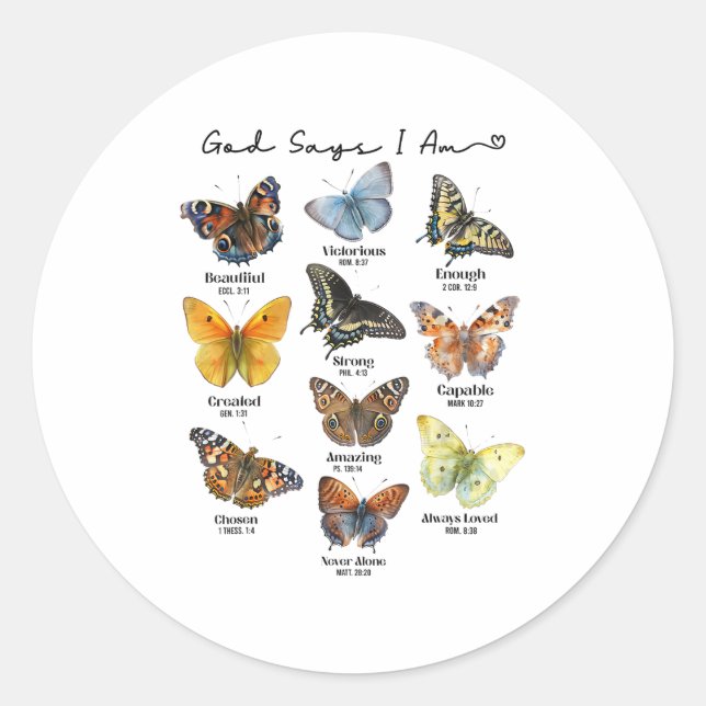 Pegatina Redonda God Says I Am Bible Verse Religious Christian Butt (Anverso)