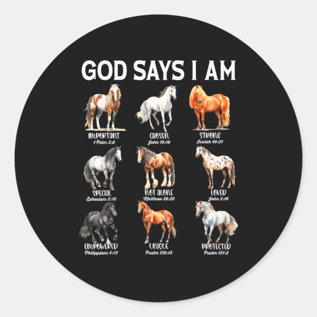 Pegatina Redonda God Says I Am Horse Christian Girl Teen Boy Bible  (Anverso)