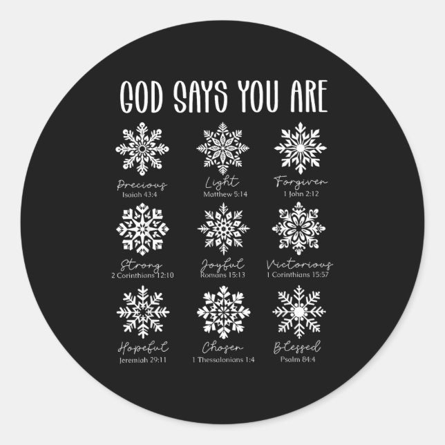 Pegatina Redonda God Says You Are Christian Snowflake Christmas Bib (Anverso)
