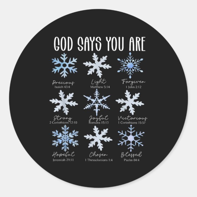 Pegatina Redonda God Says You Are Christian Snowflake Christmas Bib (Anverso)