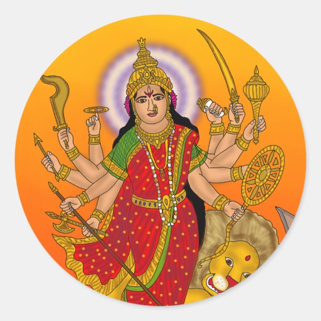 Pegatina Redonda Goddess Durga Sticker (Anverso)