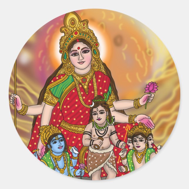 Pegatina Redonda Goddess Durga Sticker (Anverso)