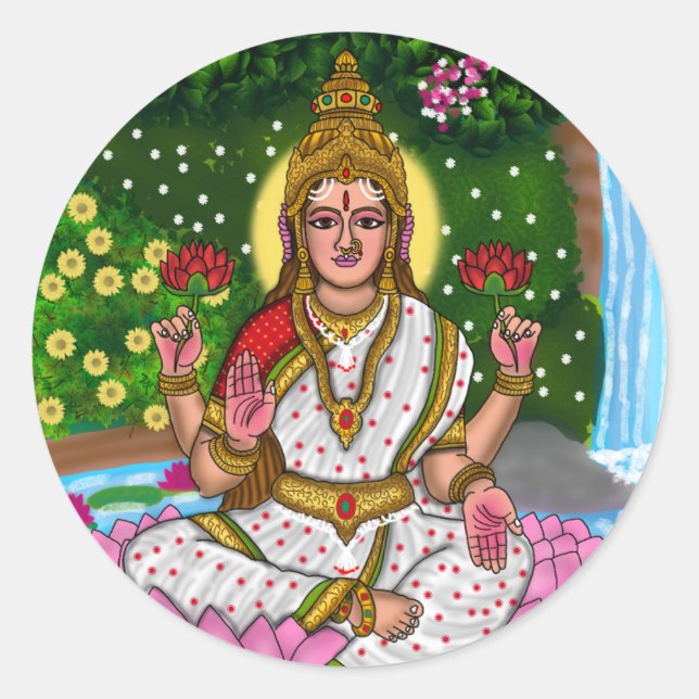 Pegatina Redonda Goddess Lakshmi Sticker (Anverso)