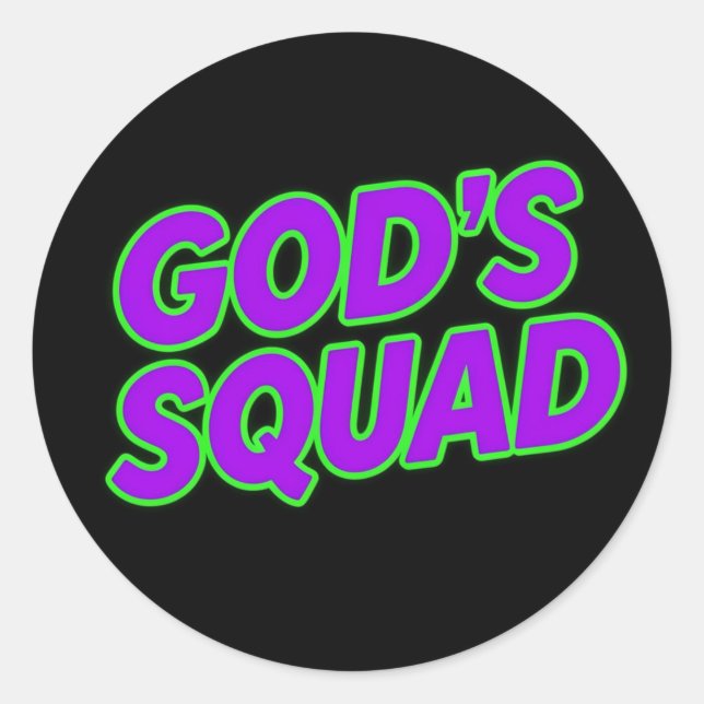 Pegatina Redonda God's Squad (Anverso)