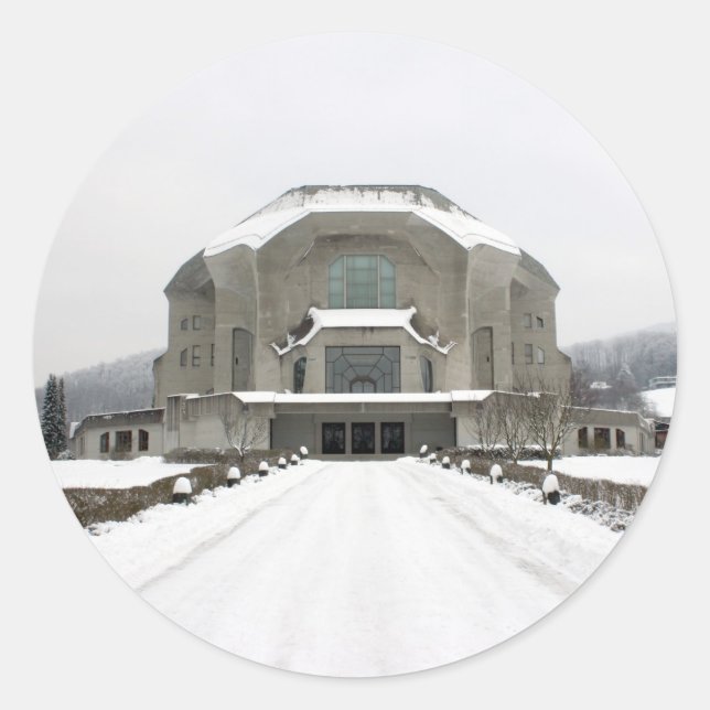 Pegatina Redonda Goetheanum, Dornach, Basilea, Suiza (Anverso)