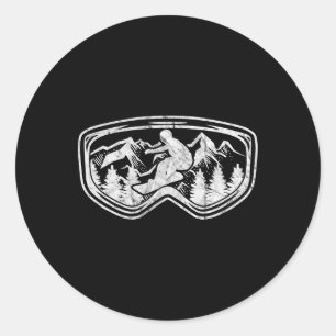 Pegatina Redonda Goggles retro de snowboard Regalo Mascara de Snowb