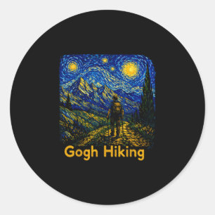 Pegatina Redonda Gogh senderismo divertido caminante noche estrella