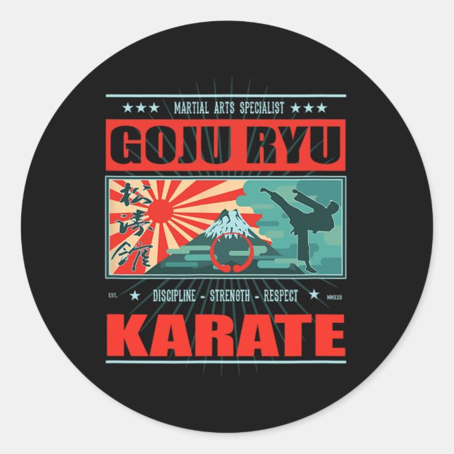 Pegatina Redonda Goju Ryu Karate Kanji (Anverso)