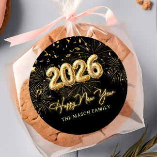 Pegatina Redonda Gold Balloon New Years Eve Party Sticker