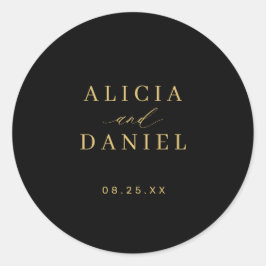 Pegatina Redonda Gold black simple minimalist elegant wedding