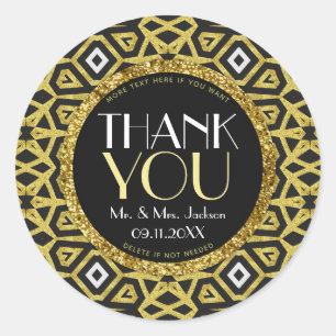 Pegatina Redonda Gold Black Sparkle Gracias