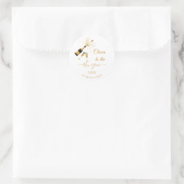 Pegatina Redonda Gold Champagne Cheers New Year