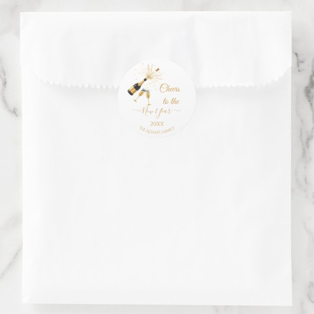 Pegatina Redonda  Gold Champagne Cheers New Year (Bolso)