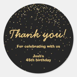 Pegatina Redonda Gold Confetti Black Circle Birthday Gracias