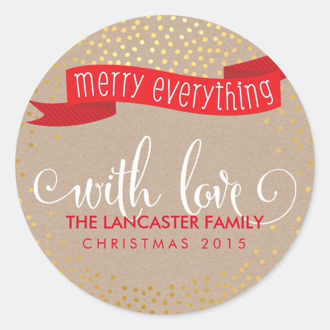 Pegatina Redonda GOLD CONFETTI NIEVE FOTO alegre todo banner (Anverso)