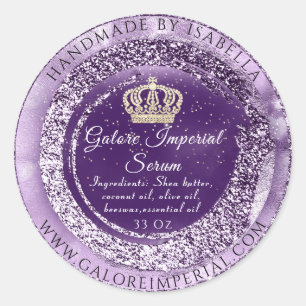 Pegatina Redonda Gold Crown Name Body Cosmetics Purple Princess