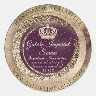 Pegatina Redonda Gold Crown Name Purple Purpurina Body Cosmetics
