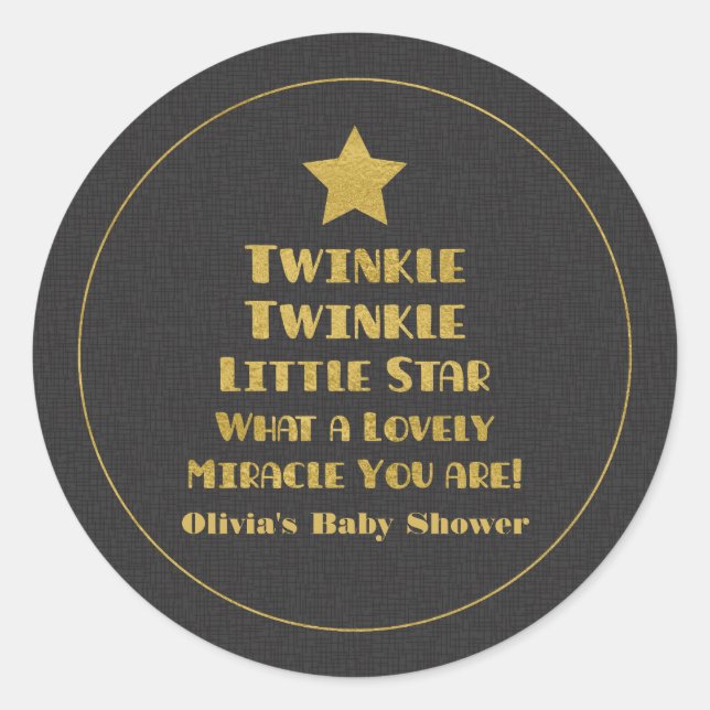 Pegatina Redonda Gold Design Twinkle Little Star Baby Shower (Anverso)