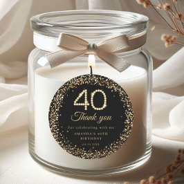 Pegatina Redonda Gold Diamonds 40th Birthday Thank you Sticker