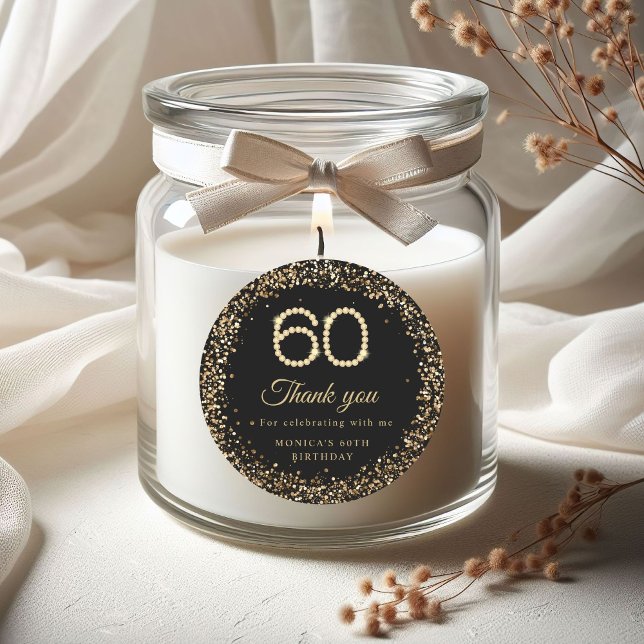 Pegatina Redonda Gold Diamonds 60th Birthday Thank you Sticker (Gold Diamonds 60th Birthday Thank you sticker)