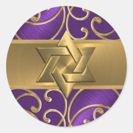Pegatina Redonda Gold Filigree Swirls Star of David