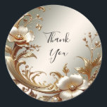 Pegatina Redonda Gold Floral Sticker<br><div class="desc">Beautiful Gold Floral Sticker</div>