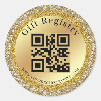Pegatina Redonda Gold Glitter Baby Shower Registry QR Code Modern