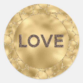 Pegatina Redonda Gold Glitter Giraffe Print Love  