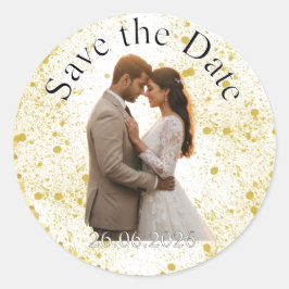 Pegatina Redonda Gold Glitter Splatter Wedding Save the Date