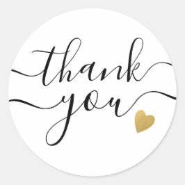 Pegatina Redonda Gold Heart Black And White Thank You