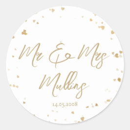 Pegatina Redonda Gold Heart “Mr & Mrs” Wedding