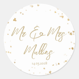 Pegatina Redonda Gold Heart “Mr & Mrs” Wedding