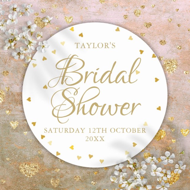 Pegatina Redonda Gold Hearts Confetti Bridal Shower Favor (Gold Hearts Confetti Bridal Shower Favor Classic Round Sticker)