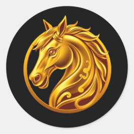 Pegatina Redonda Gold Horse