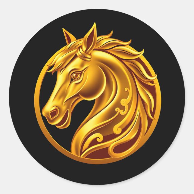Pegatina Redonda Gold Horse (Anverso)