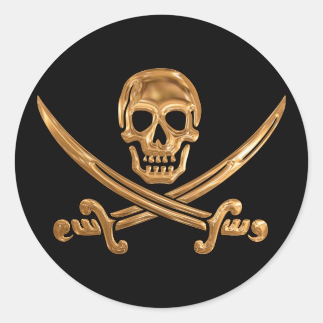Pegatina Redonda Gold Jolly Roger (Anverso)