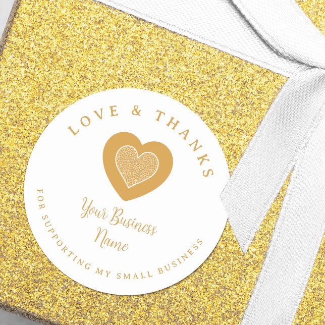 Pegatina Redonda Gold Lace Heart Love & Thanks Supporting Business (Fake Golden Lace Heart Love & Thanks Supporting Small Business Classic Round Sticker.)