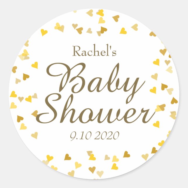 Pegatina Redonda Gold Love Hearts Baby Shower / Sprinkle / Parejas (Anverso)