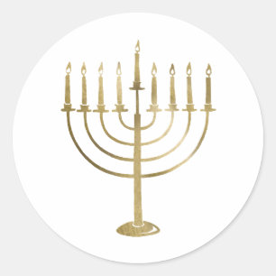 Pegatina Redonda Gold Menorah Holiday