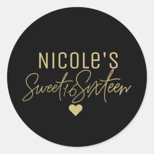 Pegatina Redonda Gold Modern Script SWEET 16 Cualquier Personalizad