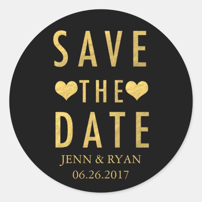 Pegatina Redonda Gold Modern Simple Save the Date (Anverso)