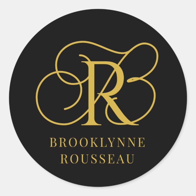 Pegatina Redonda Gold Monogram JewelDesigner Black Business Card (Anverso)